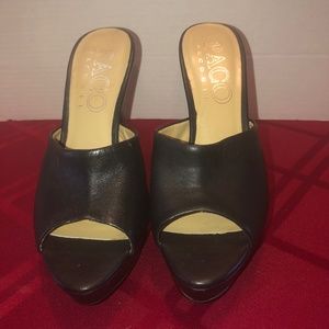 Black Leather High Mules